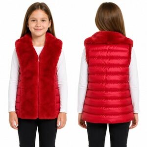 ADD  Girls Size 8‎ Real Rabbit Fur Trimmed Duck Down Vest Cranberry Red Holiday